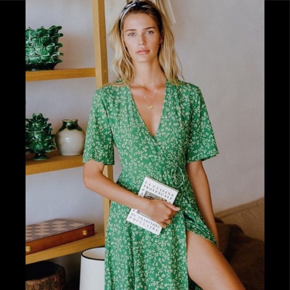 Faithfull the brand green violette wrap dress sz M